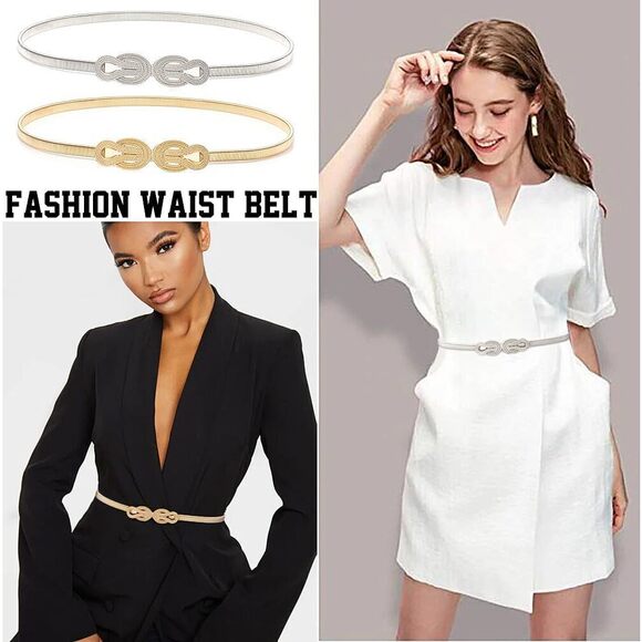 7487 Skinny Stretch Belt For Women Elastic 2 Pieces Waist Thin Cinch Belts main image 7